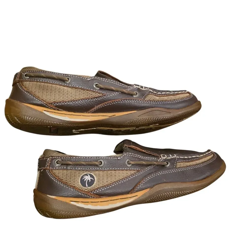Margaritaville Sz 11 Speed Boat Slip On Shoes Men's Brown Leather Boat Loafers